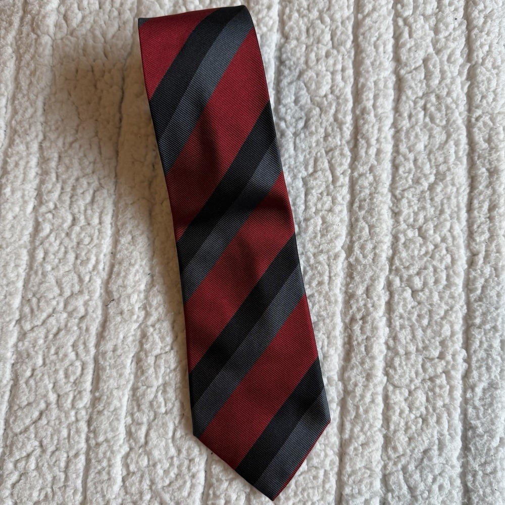 Lanvin Paris Tie Men's Pure Silk Red Gray Diagonal Stripes‎ Made In France